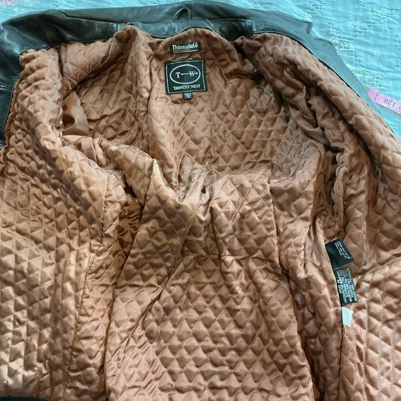 Vintage TW Tannery West Womens Med Black Lined Leather Belted Jacket Hipster Y2K - Picture 10 of 14